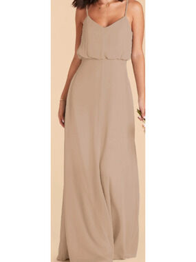 BIRDY GREY XS Taupe Spaghetti Straps V-Neck Formal Gwennie Maxi Dress NWT 0B9